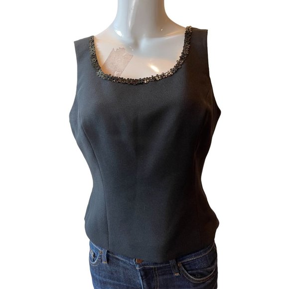 Kasper Womens Fitted Tank Top Scoop Neck Sleeveless Pullover Black Size 8P - Picture 1 of 7
